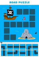 onderwijs spel voor kinderen weg puzzel helpen schip Actie naar de eiland afdrukbare piraat werkblad vector