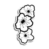 tekening zwart lijn drie kers bloesem, sakura bloemen Aan wit silhouet en grijs schaduw. vector illustratie voor versieren logo, bruiloft, groet kaarten en ieder ontwerp.