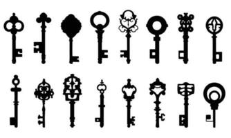 antiek skelet sleutels. oud sleutels, silhouetten set, vector illustratie