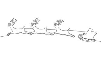 doorlopend een lijn tekening de kerstman claus kar. de kerstman claus en hert zijn vliegend vector hand- getrokken silhouet clip art. schetsen geïsoleerd Aan wit achtergrond