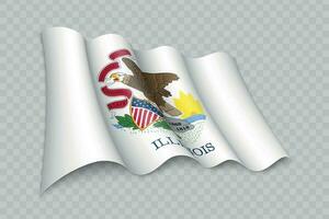 3d realistisch golvend vlag van Illinois is een staat van Verenigde staten vector