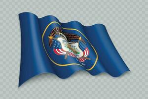 3d realistisch golvend vlag van Utah is een staat van Verenigde staten vector