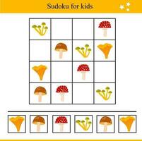 sudoku voor kinderen met champignons. leerzaam spel voor kinderen vector