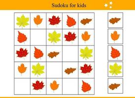 sudoku voor kinderen met bladeren. herfst vector illustratie. leerzaam spel voor kinderen