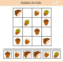 sudoku voor kinderen met kastanjes, eikels en hazelnoten. leerzaam spel voor kinderen vector