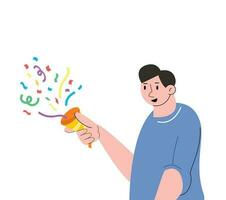 mensen Holding confetti popper. partij icoon vector illustratie