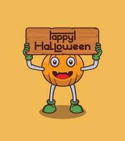 vector gelukkig halloween met schattig pompoen karakter illustratie