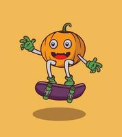 vector halloween skateboarden met schattig karakter illustratie