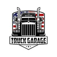 vrachtauto garage inspiratie logo ontwerp. vector illustratie met de beeld van een oud klassiek auto, ontwerp logo's, affiches, spandoeken, bewegwijzering.