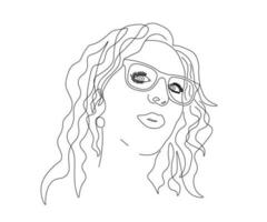 zwart en wit portret van een meisje in een lijn met een Open mond en bril vector