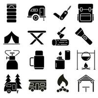 camping vector icoon set. wandeltocht illustratie teken verzameling. toerisme symbool of logo.