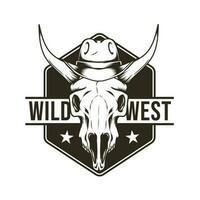 wild west logo met stier hoofd schedel vector