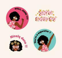 goed gedaan school- prijs stickers. retro stickers voor midden- school- kinderen. terug naar school- goed gedaan stickers. vector