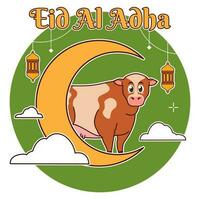 eid al adha, halve maan maan en koe vector