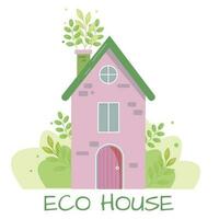 vector tekenfilm met schattig eco groen huis voor websites, mobiel en andere ontwerp