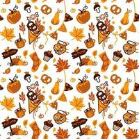 herfst naadloos patroon, pompoen, snoep, oktober, vallen bladeren, herfst afdrukken vector