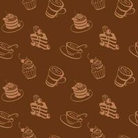 koffie pet en koekjes, brownie, kaastaart, naadloos patroon voor voor kleding stof, behang, kleding. vector