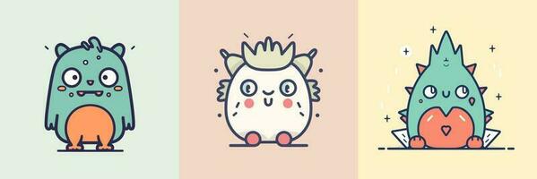 schattig mascotte monster kawaii karakter tekenfilm illustratie reeks verzameling vector