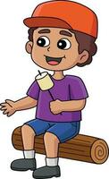 jongen zittend in de hout tekenfilm gekleurde clip art vector