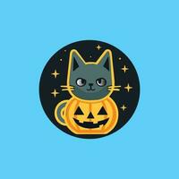 illustratie van een kat in pompoen icoon voor halloween vector