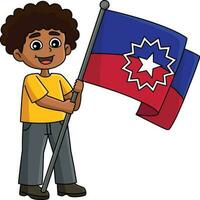 jongen Holding de juneteenth vlag tekenfilm clip art vector