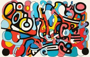 illustratie met divers kleurrijk voorwerpen van verschillend vormen, in de stijl van stoutmoedig abstract vormen, speels lijn tekeningen, kleurrijk geabstraheerd gezichten, figura serpentinata, abstract minimalisme vector