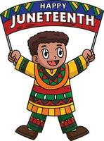 gelukkig juneteenth jongen Holding banier clip art vector