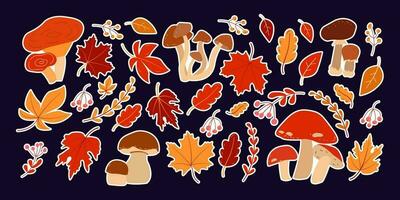 herfst- verzameling met champignons en bladeren. stickers reeks vector