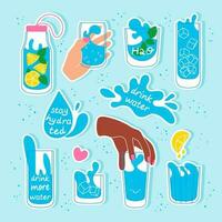 drinken meer water stickers reeks vector illustratie