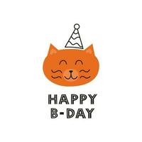 kleurrijk tekening kat gezicht met verjaardag belettering. vector