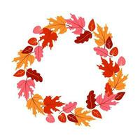 ronde kader met oranje, roze en geel bladeren. helder herfst krans met leeg ruimte voor tekst vector