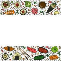 poster met tekening sushi en broodjes. vector