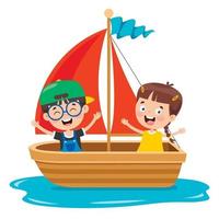 schattige kleine kinderen op boot vector