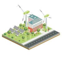 isometrische zonne- panelen met wind turbine. groen eco vriendelijk huis. infographic element. vector