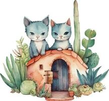 katten in een cactus huis illustratie vector