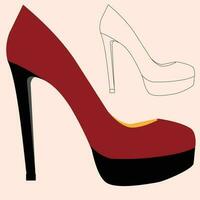 een rood en zwart hoog hakken schoenen met zijn schets, hoog hakken schoenen vector illustratie, aantrekkelijk Dames schoenen, geschikt voor mode ontwerpen en banners en mode tekens en labels, mooi zo voor logo