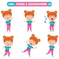 poses en uitdrukkingen van een grappig meisje vector
