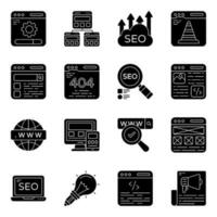 pack van seo solide pictogrammen vector