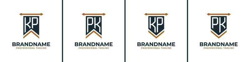 brief kp en pk wimpel vlag logo set, staan voor zege. geschikt voor ieder bedrijf met kp of pk initialen. vector