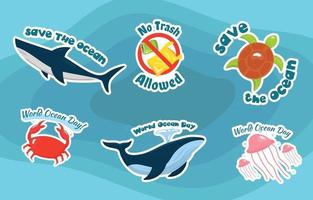 wereld oceaan dag stickers vector