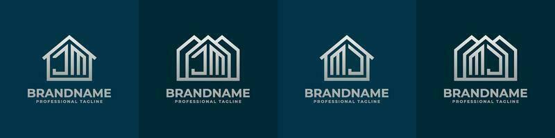 brief jm en mj huis logo set. geschikt voor ieder bedrijf verwant naar huis, echt landgoed, bouw, interieur met jm of mj initialen. vector