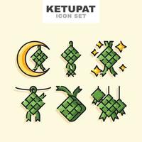 ketupat voedsel icon set vector