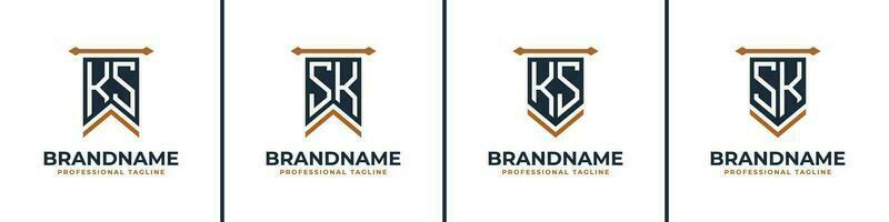 brief ks en sk wimpel vlag logo set, staan voor zege. geschikt voor ieder bedrijf met ks of sk initialen. vector