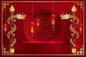 3d podium rond podium Chinese stijl, voor Chinees Nieuwjaar en festivals of midherfstfestival vector