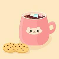 roze mok met koffie en marshmallows vector