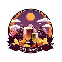 oktoberfeest embleem bier in de achtergrond van de festival vector