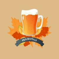 een mok van bier tegen een backdrop van bladeren oktoberfeest vector