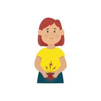 cystitis in kinderen, de meisje houdt haar lager buikspier, pijn gedurende plassen. vector illustratie. kinderen infecties