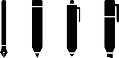pen, potlood, fontein pen en markeerstift pictogrammen vector