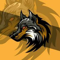 gemeen wolf hoofd detail illustratie mascotte agressief brullen in midden nacht vector